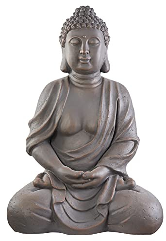Worldconnection XXXL Großer Buddha 70 cm Garten Deko Figur Skulptur Feng Shui Steinfigur-Optik