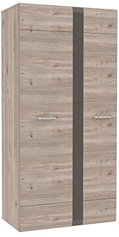 FORTE LOCARNO Schrank 95, Kleiderschrank klein, Drehtürenschrank, 2-türig mit Einlegeböden und Kleiderstange, Nelson Eiche / Grau Matt, 95 cm breit x 197 cm hoch x 52 cm tief