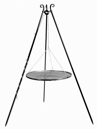 JS Garten Deko Schwenkgrill H 180 cm mit Grillrost Ø 60 cm aus Rohstahl Dreibein Grill Tripod Grillständer CookKing