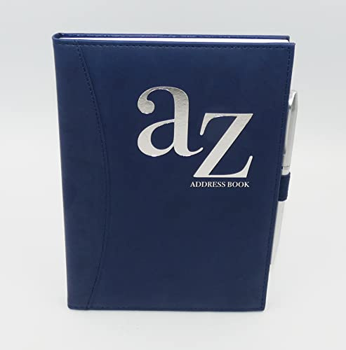 Sixstore Carnet d'adresses de A à Z avec couverture rigide en cuir PU rembourré avec stylo Bleu marine Format A5