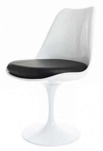 Fusion Living Sedia Lucida - Cuscino in PU - Sedie da Pranzo Moderne, da Cucina o da Ufficio - Bianco con Cuscino Nero