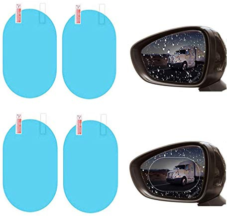 Film de rétroviseur de voiture 4 Pcs Film anti-buée étanche Autocollant protecteur anti-buée pour voir le rétroviseur extérieur clairement les jours de pluie pour les voitures Camions Motos