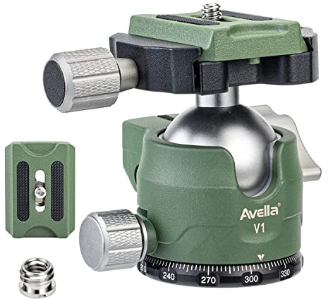 Avella V1 DSLR Camera Tripod Ball Head 38MM, 360 Degree Swivel,U-Shaped Groove Design, for Canon Nikon Sony Olympus Panasonic DSLR Camera-Green