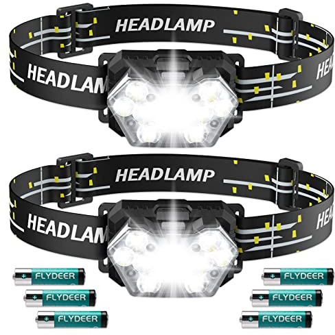Lsnisni 9 LED Headlamp 2 Pack, 2000 Lumen Super Bright Head Lamp with 6 Modes, IPX5 Waterproof Head Light, Lightweight Head Flashlight for Kids Adults Camping Hiking - 6 AAA Batteries Included