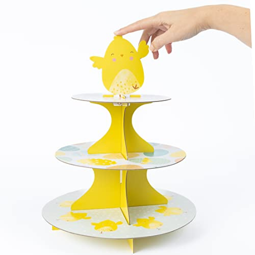 Alzata pasquale a 3 livelli per cupcake e muffin, in cartone, per bambini, tea party