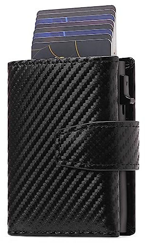 SENDEFN Kartenetui mit Münzfach | Geldbörse Herren RFID Schutz | Geldbeutel aus echtem Leder | Mini Portemonnaie Herren Slim Wallet | Pop-up Kartenhalter | Clip aus Aluminium (Schwarz)