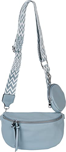 styleBREAKER Damen Halbmond Crossbody Schultertaschen Set 2-Teilig, Schultergurt mit Zick-Zack Rauten Muster 02012396, Farbe:Hellblau