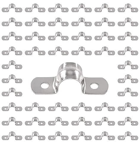 Swpeet 50Pcs 1/2-12MM 2 trous sangle U support Tube sangle 304 acier inoxydable sangle de tuyau Kit de serrage, deux trous pression sur sangle de tuyau câble U support Tube sangle Clips de Tension