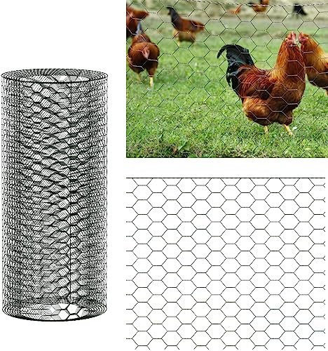 Garden Fence Barrier Fencing for Dogs, 60cm x 5m PVC Coated Hexagonal Wire Mesh Garden Fencing, Chicken Wire Mesh Roll, Floristry Chicken Wire, Wire Poultry Netting for Yard Vegetable Rabbit Squirrel