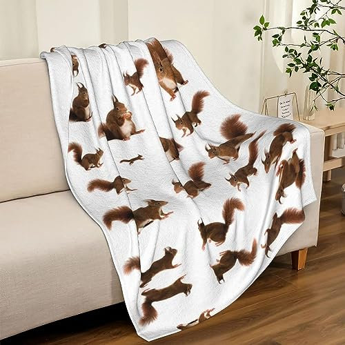 Kuscheldecke 80 x 150 cm 3D Eichhörnchen Flanell Fleecedecke, Weich Warm Flauschig Decke Tier Wohndecke Decken für Sofadecke Couchdecke kuscheldecken für Kinder Erwachsene, Blanket