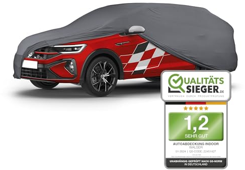 WALSER Premium Abdeckung Auto Indoor Stretch Plus Qualitätssieger Sehr Gut* Autoabdeckung Winter Autogarage Abdeckung Autoplane Winter Autogarage Abdeckung Winter Abdeckplane SUV/VAN Größe 7 anthrazit