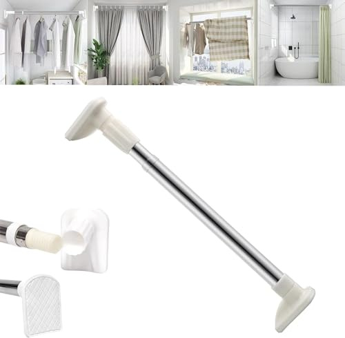 Multi-functional Adjustable Drill Free Rod,Stainless Steel Telescopic Firm Non-Slip Clothes Hanging Pole,Heavy Duty Tension Rods Telescopic Rod For Shower Curtain,Wardrobe (50-80cm)