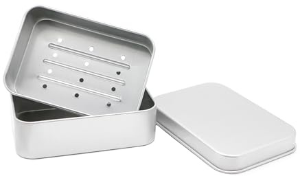 Boîte à savon en aluminium avec égouttoir, petite boîte à savon, étanche, pour la maison, les voyages, le camping, 9,2 x 6,2 x 2,6 cm (intérieur)