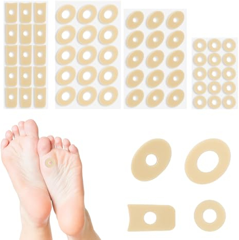 Giantree Pansements pour cors, 60 pièces mousse de latex souple Coussinets en mousse pour cors Anneaux pour ampoules Cors Anti-friction réduit les douleurs aux pieds et aux talons des orteils 4 formes