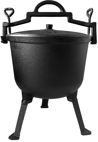 4iQ Group Cocotte en Fonte – Chaudron en Fonte - 10 Litres - Dutch Oven - Casserole Fonte Naturelle - Marmite Fonte - Sur 3 Pieds Pour une Cheminée