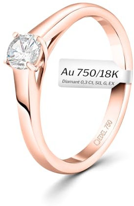 EDELIND Verlobungsring 750 Rotgold GIA Zertifiziert 0,30 Ct Solitär Diamantring Ø 50 mm Goldring für Damen mit Diamanten Brillanten mit Schmuck Geschenkbox