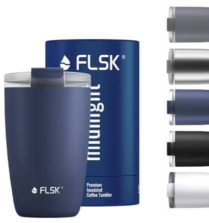 FLSK Kaffeebecher – Premium coffee to go-Becher aus Edelstahl – 100 % auslaufsicher, BPA-frei & doppelwandig – hält 3 h heiß (midnight, 350 ml)