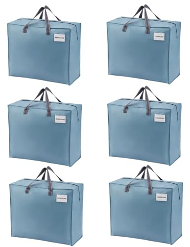 VENO 84 Litors Bolsas de Almacenamiento Medianas,Bolsa organizadora,bolsa de mudanza,transporte, camping, Ropa de Cama, Edredones, Almohadas, Mudanza (M Azure-Pack de 6)
