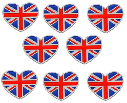 8pcs Heart Shape United Kingdom Flag Enamel Lapel Pin UK Brooch Great Britain Badge Patriotic British Badges British National Flag Pin Badge Coat Denim Shirts Jewelry Gifts