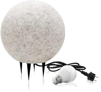 Stein Kugelleuchten Außen Wasserdicht und Winterfest IP65 Gartenlampe Aussen, IP65 Kabel 2m Garten Deko, Gartenleuchten mit Strom (ø25 cm (S) + Glühbirne)