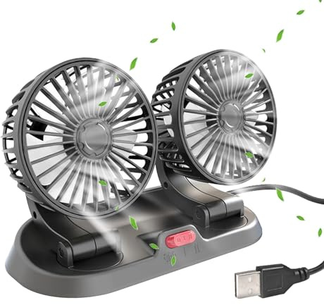 Ventilador doble, doble ventilador USB para coche, ventilador para reposacabezas | Ventilador fuerte para reposacabezas trasero para coche Ventilador para asiento de coche USB Giratorio de 360 ° para