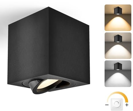 YindaLux Focos LED Interior Techo Superficie Regulable, 5W Giratorio 30°, Contiene 500LM módulo LED, Ø80x84mm Aluminio Lámpara de Techo, Negro Blanco 1PCS
