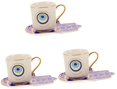 Cabilock 3 Juegos De Tazas De Té De Ojos De Taza De Té Para El Hogar Tazas De Mal De Ojo Taza De Café Reutilizable Tazas De Café Vintage Taza De Leche Platillo Taza De Café