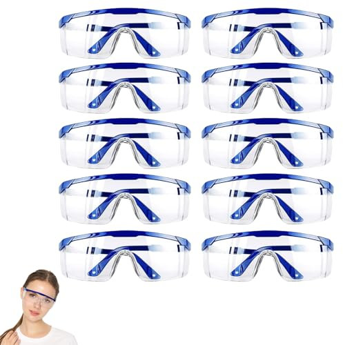 CPRNQY 10 Stück Schutzbrille Arbeitsschutzbrille, Schutzbrille, Arbeitsschutzbrille, Antibeschlag Augenschutzbrille, Schutzbrille für Brillenträger Transparent