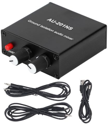 LOCADENCE Line Mixer, Aluminum Alloy Mini Sound Mixer, 2 in 1 Out 3.5mm Port Compact Sound Mixer with Common Ground Insulation, Mini Audio Mixer for Computer Phone 5V