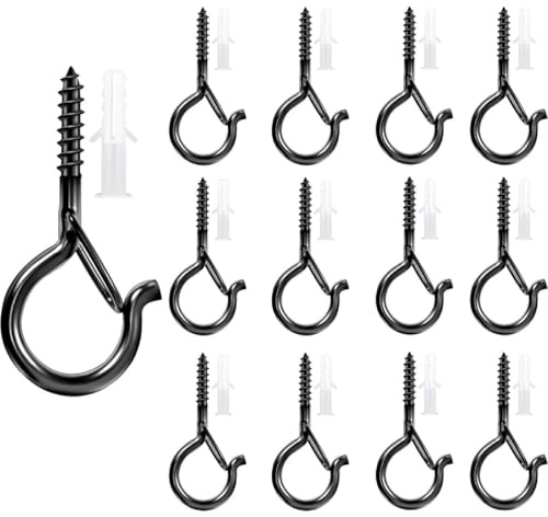 Wall Hooks - 12 Pcs Metal Ceiling Screw Hooks (2.2 Inch), Plastic Coated, Ideal for Wood, Under Cabinet, Shelves, Hanging Plants, Lights, Kitchen Utensils, Bird Feeders, and More, Hooks for Hanging