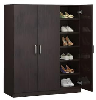 Zapatero moderno con puertas y estantes, color nogal claro, para entrada, 47 pulgadas de largo x 13 pulgadas de ancho x 47 pulgadas de alto