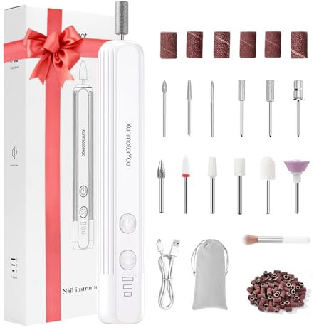 XunmotorYao Fresa per Unghie Professionale Manicure Portatile Manicure e Pedicure Elettrico e Pedicure Set Lima Unghie Elettrica Trapano Chiodo per Casa e Salone con Set,Bianco