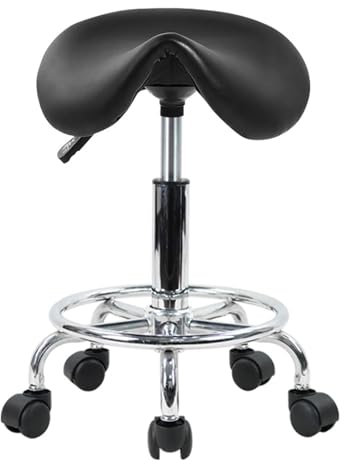 LCQSYE hocker mit Rollen Rollsattelhocker, PU-Leder, drehbar, verstellbar, Rollhocker mit Rädern, Salonstuhl, Schwarz Werkstatt Rollhocker