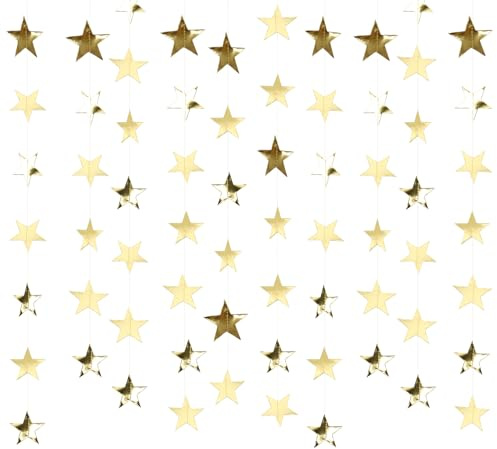 TecquorA Papiertechnologie Glitzernde Sterne Girlande, 4m x 5PCS, Golden, Party Dekoration für Geburtstag, Festival, Hochzeit, Weihnachten