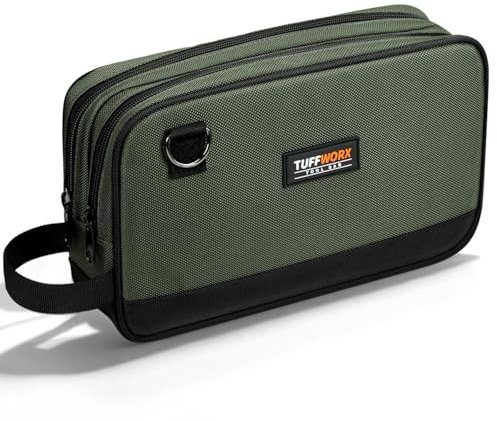 TUFFWORX Small Tool Bag, Multipurpose Zippered Tool Pouch Bag with Dual Compartment, 31 x 8 x 18 cm Portable Tool Storage Organizer, Grey