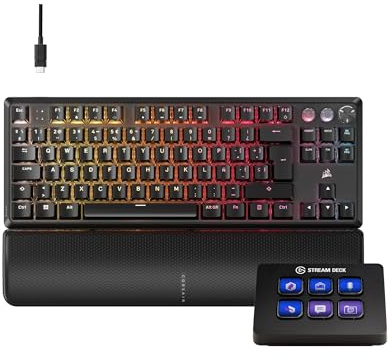 Corsair K70 Pro TKL + Elgato Stream Deck Mini Paquete - Teclado para Juegos con Cable Magnético-Mecánico con Studio Controller para Zoom, Teams, PowerPoint, MS Office, etc, Compatible with PC/Mac