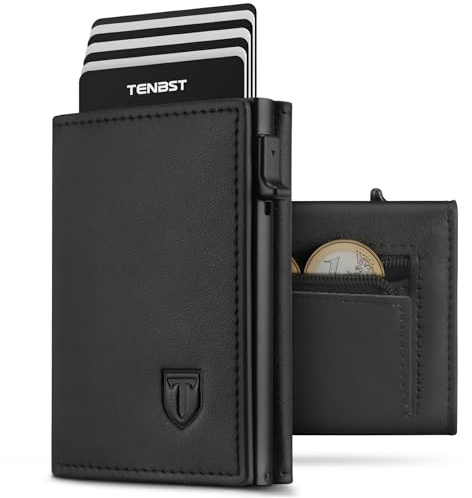 TENBST Carteras para Hombre | Cartera de Piel Auténtica, Artesanal Discreto | Monedero Elegante y Compacto con Ranuras para Tarjetas, Monedas y Cierre magnético |Perfecto Regalo Hombre para Negocios