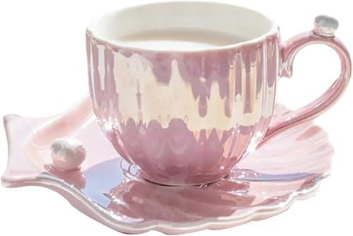 KJHZCE Tasses à café en céramique, Tasse et Soucoupe en Porcelaine Fine 250 ML, Style européen créatif, en Nacre, Service à thé de l'après-midi, Service à thé - Perle(5)