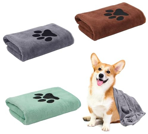 TOKSEO Lot de 3 serviettes pour chien, 75 × 35 cm, extra absorbante, serviette pour chien de grande taille, séchage rapide, serviettes en microfibre pour chats et chiens et autres animaux domestiques
