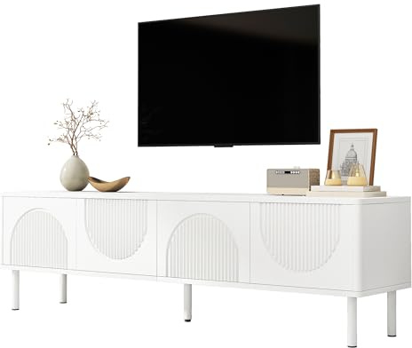 Hommdiy Modernes TV-Lowboard 180cm mit Stauraum Matte Oberfläche & Kabelmanagement – minimalistisches Design für Wohnzimmer Schlafzimmer oder Flur White