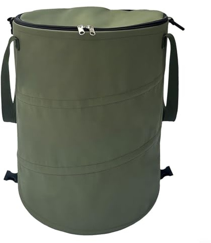 Allthingstore Portable Collapsible Outdoor Trash Bin for Camping Picnics BBQ Oxford Fabric Foldable Waste Container Garden Patio Black Green Khaki(Is green)