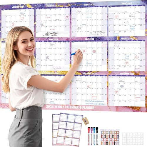 2 Pack 2026 Wall Calendars, 12 Month Annual Plan & Organize Calendars 32x 48 Huge Laminated Horizontal/Vertical Wet & Dry Erase Yearly Wall Hanging Calendars for Office/Family/College