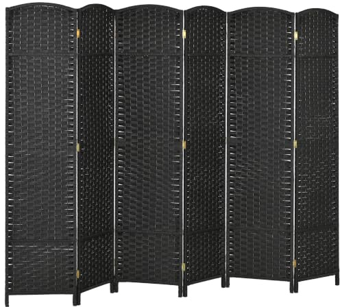 HOMCOM Paravent Interieur en Bois 6 Panneaux 240 x 170 cm Noir | Séparateur de Pièce Pliable, Finition Tissée, Closion de Séparation, Salon, Chambre À Coucher, Maison