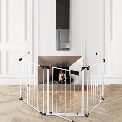 Barn expanderbar säkerhetsgrind öppen spis skyddsgaller, justerbart och mobilt husdjursstaket, 310 x 2,5 x 75 cm vit 5 st säkerhetsstaket