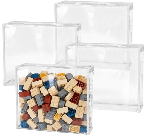 QEEYON 4 Pack Large Toy Storage Bags, PVC Large Clear Storage Bags, 32x31x8cm Waterproof Toys Organiser Storage Zipper Organizing Bags for Building Blocks, Puzzle, Clay, Book, Plush Toys