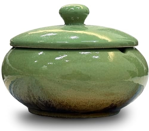 Green Ashtray Windproof with Lid, Indoor Outdoors Smell Proof Ashtrays