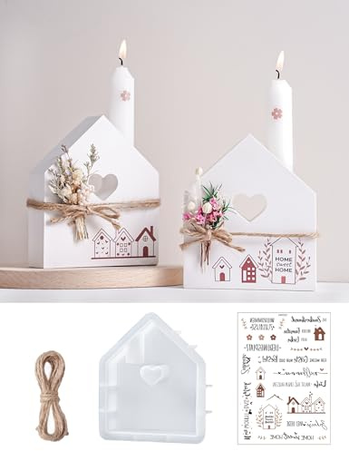 YODOYO Stampo in silicone per colata – Stampo in silicone per la casa con scollo a cuore – Stampo per colata di gesso, cemento e resina – con adesivo per trasferimento dell'acqua e filo di iuta da 3 m