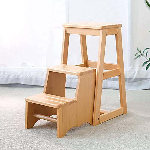 3-Step Wooden Folding Step Stool - Sturdy Multi-Functional Climbing Ladder for Indoor/Outdoor Use, Portable Shoe Rack & Display Stand, Max Load Capacity, Ideal for Library & Patio