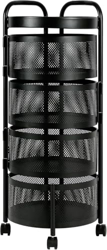 FEFE 4/5 Tier Round Rotating Storage Rack, Kitchen Trolley Storage Cart, Movable and Detachable Vegetable Storage Rack with 360° Wheels, Perfect for Pantry, Bathroom, or Living Room (4 - Tier)