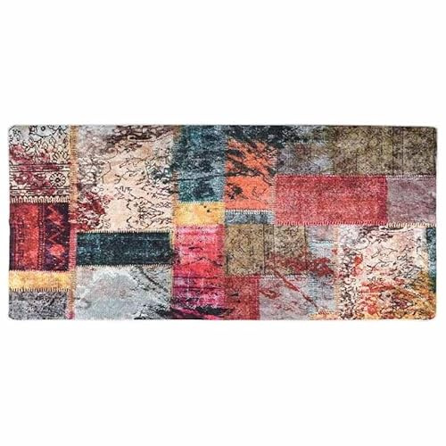Eleganz Tappeto lavabile, 80 x 300 cm, design patchwork, antiscivolo, in 100% poliestere, per soggiorno, camera da letto, multicolore, durevole e facile da pulire